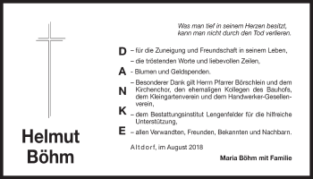 Traueranzeige von Helmut Böhm von Der Bote