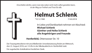Traueranzeige von Helmut Schlenk von Hersbrucker Zeitung
