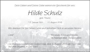 Traueranzeige von Hilde Schulz von Pegnitz-Zeitung