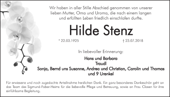 Traueranzeige von Hilde Stenz von Hersbrucker Zeitung