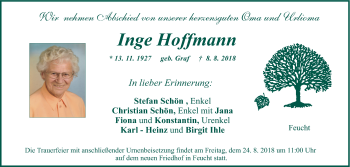 Traueranzeige von Inge Hoffmann von Der Bote