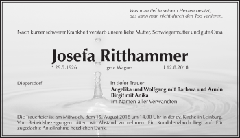 Traueranzeige von Josefa Ritthammer von Pegnitz-Zeitung