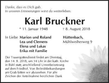 Traueranzeige von Karl Bruckner von Pegnitz-Zeitung