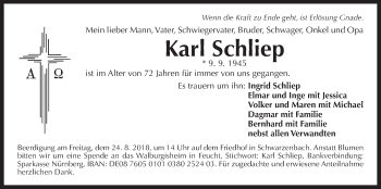 Traueranzeige von Karl Schliep von Der Bote