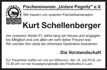 Traueranzeige von Kurt Schellenberger von Pegnitz-Zeitung