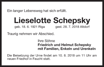 Traueranzeige von Lieselotte Schepsky von Der Bote
