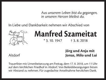 Traueranzeige von Manfred Szameitat von Der Bote