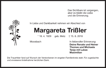 Traueranzeige von Margareta Trißler von Der Bote