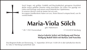 Traueranzeige von Maria-Viola Sölch von Pegnitz-Zeitung