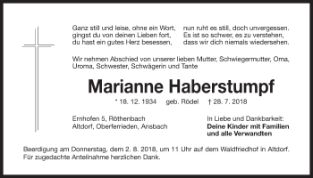 Traueranzeige von Marianne Haberstumpf von Der Bote