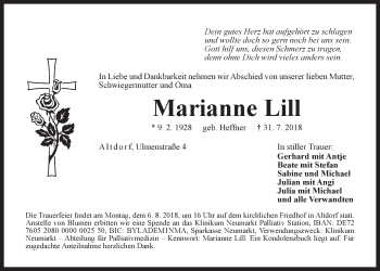 Traueranzeige von Marianne Lill von Der Bote