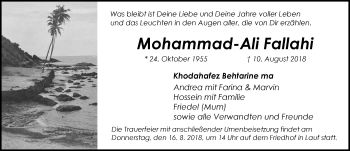 Traueranzeige von Mohammad-Ali Fallahi von Pegnitz-Zeitung