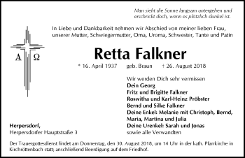 Traueranzeige von Retta Falkner von Pegnitz-Zeitung