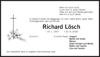 Traueranzeige von Richard Lösch von Der Bote