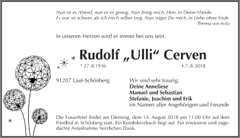 Traueranzeige von Rudolf Cerven von Pegnitz-Zeitung