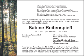 Traueranzeige von Sabine Reitenspieß von Der Bote