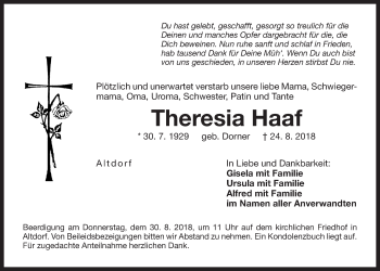 Traueranzeige von Theresia Haaf von Der Bote