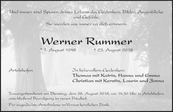 Traueranzeige von Werner Rummer von Hersbrucker Zeitung