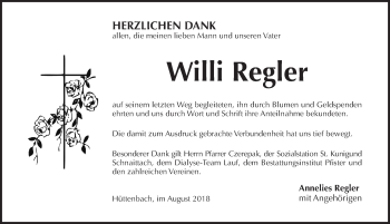Traueranzeige von Willi Regler von Pegnitz-Zeitung