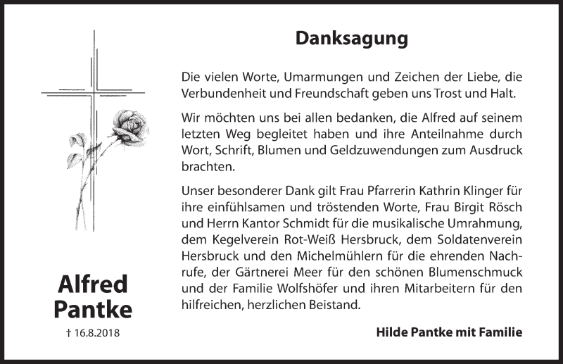  Traueranzeige für Alfred Pantke vom 01.09.2018 aus Hersbrucker Zeitung