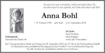Traueranzeige von Anna Bohl von Pegnitz-Zeitung