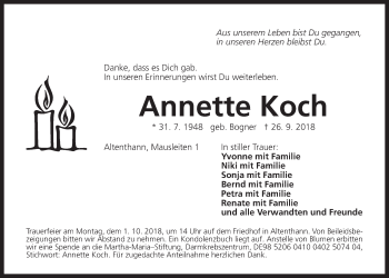 Traueranzeige von Annette Koch von Der Bote