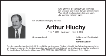 Traueranzeige von Arthur Hluchy von Der Bote