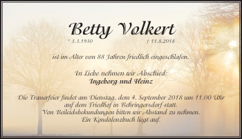 Traueranzeige von Betty Volkert von Pegnitz-Zeitung