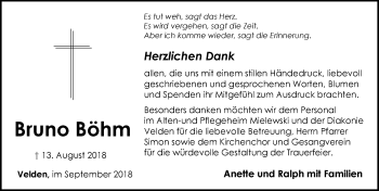 Traueranzeige von Bruno Böhm von Hersbrucker Zeitung