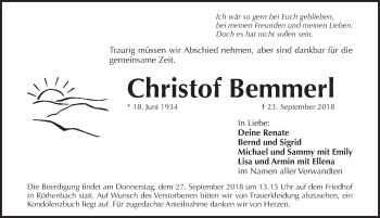Traueranzeige von Christof Bemmerl von Pegnitz-Zeitung