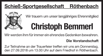 Traueranzeige von Christoph Bemmerl von Pegnitz-Zeitung