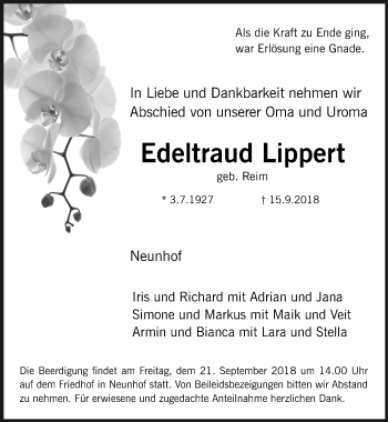 Traueranzeige von Edeltraud Lippert von Pegnitz-Zeitung