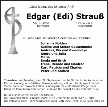Traueranzeige von Edgar Strauß von Der Bote