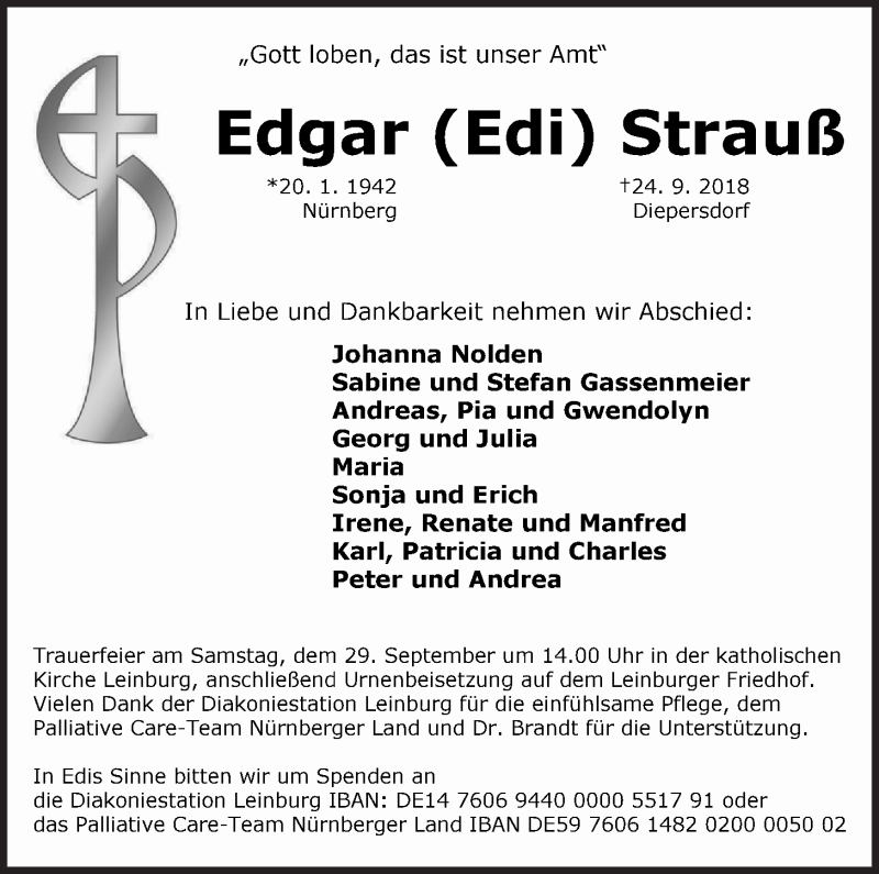  Traueranzeige für Edgar Strauß vom 27.09.2018 aus Der Bote