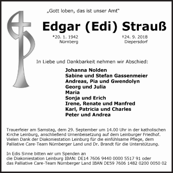 Traueranzeige von Edgar Strauß von Pegnitz-Zeitung