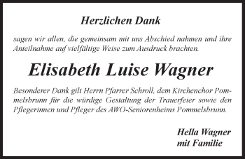 Traueranzeige von Elisabeth Luise Wagner von Hersbrucker Zeitung