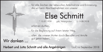 Traueranzeige von Else Schmitt von Pegnitz-Zeitung