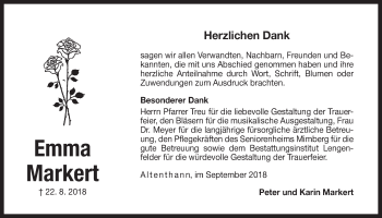 Traueranzeige von Emma Markert von Der Bote