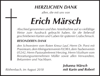 Traueranzeige von Erich Märsch von Pegnitz-Zeitung