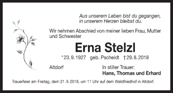 Traueranzeige von Erna Stelzl von Der Bote