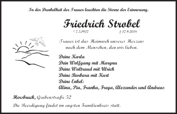 Traueranzeige von Friedrich Strobel von Hersbrucker Zeitung