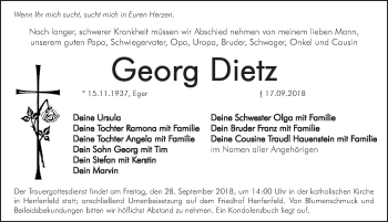 Traueranzeige von Georg Dietz von Hersbrucker Zeitung