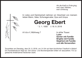 Traueranzeige von Georg Ebert von Der Bote
