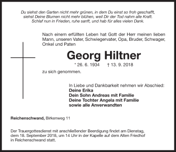 Traueranzeige von Georg Hiltner von Hersbrucker Zeitung