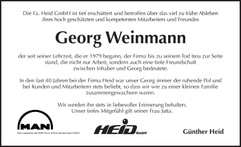 Traueranzeige von Georg Weinmann von Pegnitz-Zeitung