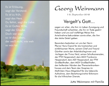 Traueranzeige von Georg Weinmann von Pegnitz-Zeitung