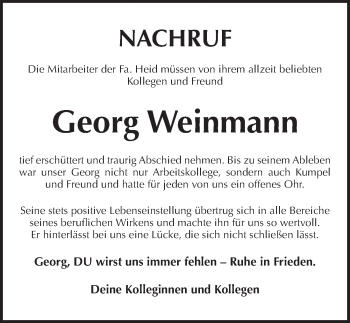 Traueranzeige von Georg Weinmann von Pegnitz-Zeitung