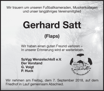Traueranzeige von Gerhard Satt von Pegnitz-Zeitung