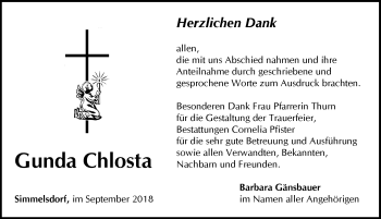 Traueranzeige von Gunda Chlosta von Pegnitz-Zeitung