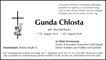 Traueranzeige von Gunda Chlosta von Pegnitz-Zeitung